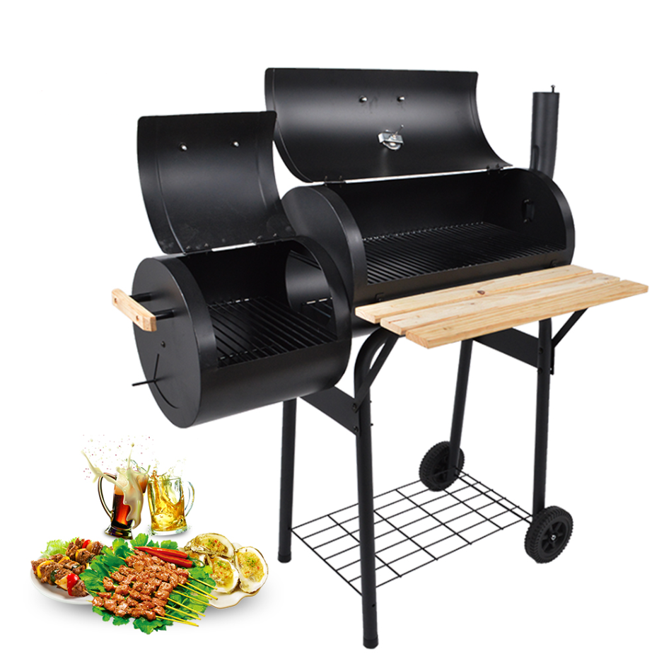 Large Cooking Area Barbecue Smoker Drum Charcoal Bbq Grill Offset Smoker