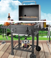 Grand chariot à charbon de bois carré de jardin réglable en hauteur pour barbecue Barbecue Barbecue Grill avec table d'appoint pour jardin extérieur