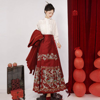 Costume Traditionnel Chinois Tang pour Femmes de Haute Qualité avec Jupe à Motif Floral et Visage de Cheval Doré, Fait Main en Polyester, pour Soirée