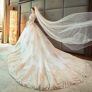 Hepburn Inspired French Court Style Wedding Dress Princess Waistline Sweetheart Neckline Ball Gown White Long Train Brides - Product Image 1