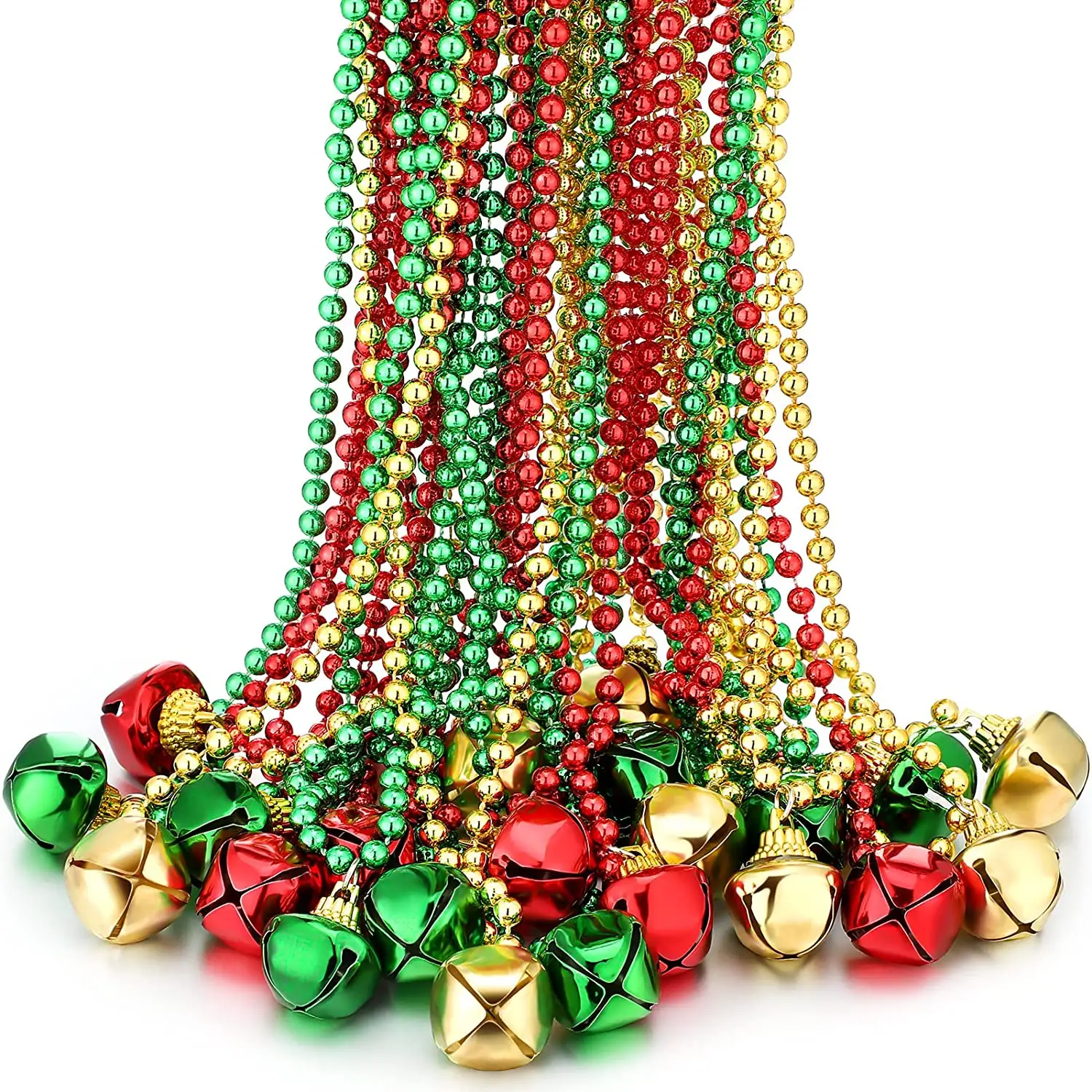 24 Pieces Christmas Jingle Bell Necklaces Jingle Bell Metallic Beads Pendant Necklaces Party Decor for Christmas Party
