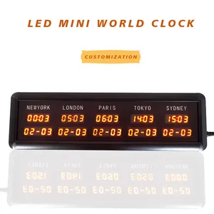 Relógio digital LED mini fuso horário mundial de 0,4 polegadas relógio eletrônico LED multifuso 5 cidades com data DAP