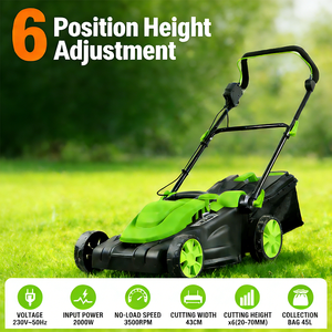 Cortacésped Eléctrico con Cable VERTAK de <span class=keywords><strong>2000W</strong></span>, Ancho de Corte de 17 Pulgadas, Cortacésped Manual para Jardín y Patio Pequeño - Product Image 2