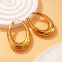 Joyería de acero inoxidable minimalista de moda clásica, venta al por mayor, pendientes de aro huecos gruesos impermeables chapados en oro de 18 quilates sin deslustre