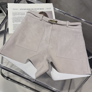 Shorts d'été en cuir de mouton véritable pour femmes, shorts en daim turquoise - Product Image 3