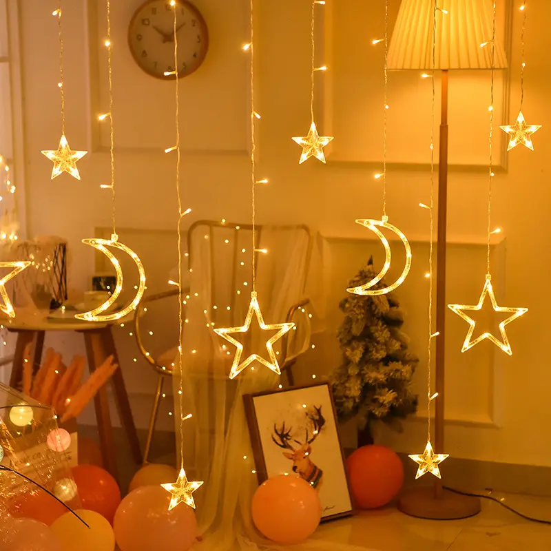 Scintillanti stelle luna cascata di cerimonia nuziale LED finestra Ramadan luce della stringa di Natale Buon Natale luce della tenda