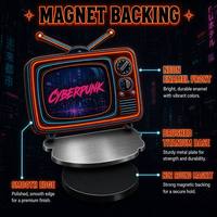 Individueller Cyberpunk Neon Metall Kühlschrankmagnet Hartemaille Retro Kassetten-TV Boombox Souvenir-Magnet mit Logo-Verpackung