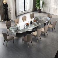 Ensemble de table à manger moderne pour 16 personnes avec plateau en marbre et pieds en acier inoxydable avec carreaux en céramique, durable et écologique