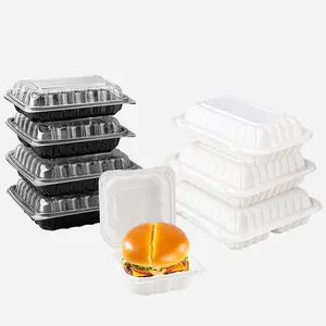 Dg Mfpp Materiaal Clamshell Food Box 8X8 9*9 Inch 3 Compartiment Mineraal Gevulde Pp Plastic Scharnierende Voedselcontainer Met Deksel
