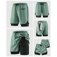 Shorts de sport pour homme avec couche de compression intérieure, taille à cordon de serrage, tissu à séchage rapide pour la gym, la course à pied et l'entraînement de marathon