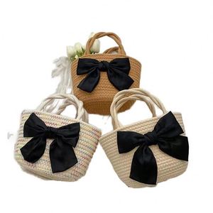 Sac de plage vintage portable en corde de coton tressée avec nœud mignon, petit sac à main tricoté pour femme, idéal pour l'été - Product Image 1