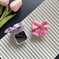 Funda para Teléfono Móvil con Lazo Estilo Coreano, con Soporte, Espejo Cosmético Retráctil, Resina Plástica, Adhesivo para Escritorio