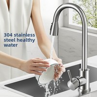 Robinet de cuisine moderne monotrou en acier inoxydable 304, mitigeur eau chaude/froide, à poser sur plan, avec douchette extractible, finition brossée