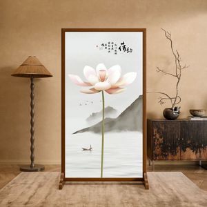Chinese Style Folding Screen Lotus Print <b>Room</b> <b>Divider</b> For Living <b>Room</b> Entryway Home Decor - Product Image 2