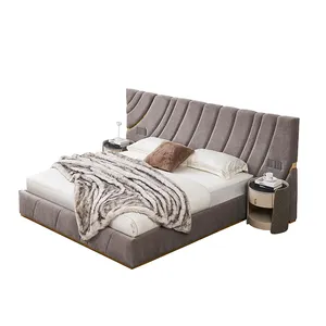 Yüksek kaliteli İtalyan tasarım 1.8 m çift lüks yatak kral kumaş süper başlık yatak döşemeli
