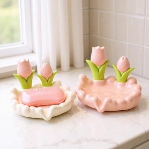 รุ่ยเจีย จานสบู่เซรามิค รูปทรงดอกไม้ ตกแต่งห้องน้ำ สำหรับผู้หญิง - Product Image 1