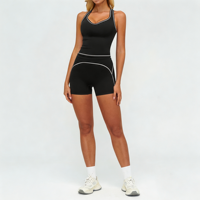 Ensemble de sport et yoga 2 pièces pour femme GH Factory – Color Block avec logo frontal, Spandex/Nylon, haute extensibilité, shorts de gym et de course brossés
