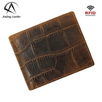 Dompet Pendek Andong untuk Pria, Kulit Sapi Asli, Gaya Retro Keren, Tempat Kartu, Motif Kulit Buaya, Dompet Pria