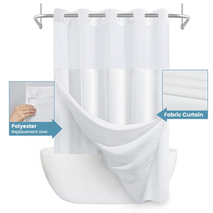 Rideau de douche double couche blanc gaufré avec doublure à clipser, sans crochets, en polyester texturé, imperméable pour salle de bain - Product Image 2
