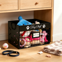 Panier de rangement en métal pour jouets de chien avec poignée, étiquette personnalisée avec le nom de l'animal, bac de rangement en fil métallique pour jouets de chien, vêtements, fournitures pour animaux de compagnie