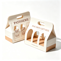 Boîte en papier kraft avec poignée de transport, fenêtre arquée, plateau intérieur à trois compartiments, surface mate, pour pâtisserie à emporter, vente en gros