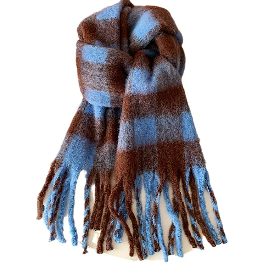 Customization Winter Shawl Tassel Scarf Plaid Long Soft Checked Woven Acrylic Lightweight Scarf Colorful Thick