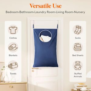 Panier à linge suspendu sur porte, grand sac pliable avec crochet pour salle de bain, bleu foncé, 22,4x36,2x0,4 pouces - Product Image 5