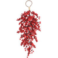 Guirnalda de Bayas Navideñas en Forma de Lágrima con Racimos de Bayas Rojas, Decoración Colgante Vertical de 38.6 Pulgadas para la Colección Navideña