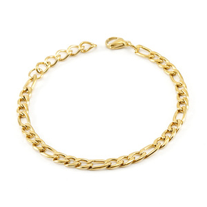 Bracciale <span class=keywords><strong>a</strong></span> catena classico in acciaio inossidabile placcato oro 18 carati per uomo e donna, gioiello regalo impermeabile e resistente all'ossidazione, stile Figaro Cubano - Product Image 5