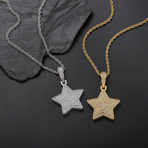 Pendentif étoile à cinq branches à 3 couches, accessoires hip-hop, colliers pour hommes et femmes, zircon incrusté de cuivre - Product Image 2