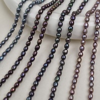 Chaîne de perles de riz noires vertes paon de 3-4 mm, perles de riz noires, perles d'eau douce naturelles, Zhuji pour bijoux, en vrac