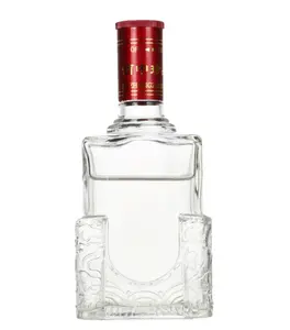 500ml 16oz Vodka whisky tequila rhum boissons spirines xo Transparent clair unique belle bouteille en verre dépoli avec bouchon en aluminium