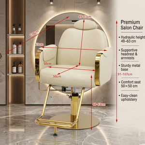 Sillón de Peluquería Hidráulico de Lujo en Beige Dorado, Giratorio 360° con Mecanismo de Bloqueo, Reposacabezas y Reposapiés Ajustables para Estación de Belleza - Product Image 6