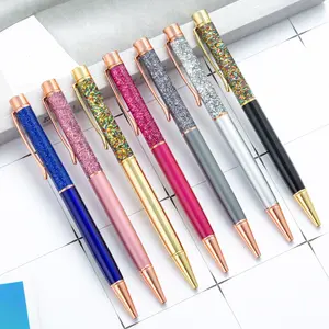 Bling Dynamic Liquid Sand Pen Diamond Novelty Metal Ballpoint Pen Black Ink Pretty Office Supplies for Christmas Birthday Gift