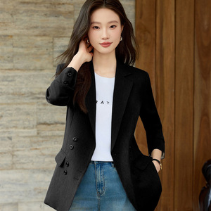 Women's Blazer Single Gray Solid Color Worsted Anti-Wrinkle Casual Elegant Style - Product Image 4
