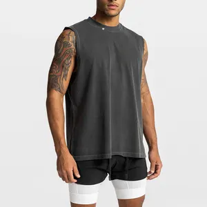 Sportswear Men High Quality Cotton Trendy Acid Wash Sleeveless Shirts Gym Athletic Tank Top
