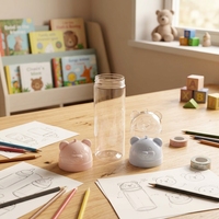 Pot en plastique PET transparent de forme ronde avec couvercle mignon, nouveau design, récipient alimentaire pour bonbons, sucre, chocolat, aliments en conserve