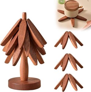 Wooden <strong>Trivets</strong> for Hot Dishes Tree Shape <strong>Trivet</strong> Set 3 Wooden <strong>Trivets</strong>+1 <strong>Stand</strong> for Hot Dishes Natural Foldable Pot Holders - Product Image 1