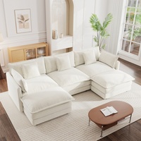 Sofá Seccional en Forma de U Moderno y Lujoso, Blanco, Minimalista, Suave, de 5 Plazas, con Reposapiés Reversible y Convertible
