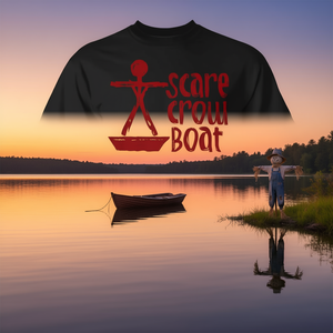 Camiseta Scarecrow Boat, diseño gráfico negro y rojo, unisex, talla para adultos - Product Image 1