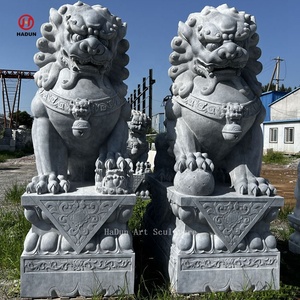 Cinese all'aperto a grandezza naturale pietra di granito Foo cane marmo bianco guardiano statua del leone scultura - Product Image 4