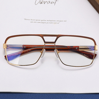Monture Métallique de Marque Renommée, Lunettes de Vue Optiques Anti-Lumière Bleue pour Hommes, Montures de Lunettes Grandes à Double Pont