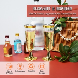 5OZ Weddings Parties Events Clear Plastic <strong>Champagne</strong> <strong>Flutes</strong> With Gold Rim Base Tall PS Hard Goblet For &amp; Wine Glasses Party Cups - Product Image 2