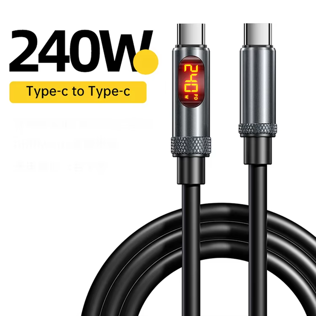 Wholesale 240W USB C to USB C Data Cable Flexible Silicone Digital Display Compatible for iPhone Samsung 6A Fast Charging Cable