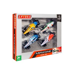 Set di 4 Auto da Corsa in Metallo con Funzione di Avviamento a Strappo - Product Image 1