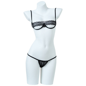 Conjunto de lencería sexy de tres piezas con diseño calado, aros y efecto push-up. - Product Image 1