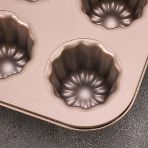 Canel Mold 4 Cavity Carbon Steel Non Stick Baking Tray Gold Color For Dessert Cups - Product Image 1