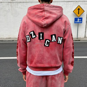 Sweat-shirt à capuche pour homme imprimé délavé tendance, streetwear, patchwork, surdimensionné, fermeture éclair, sweat-shirt en molleton français, lavage à l'acide, fermeture éclair - Product Image 3