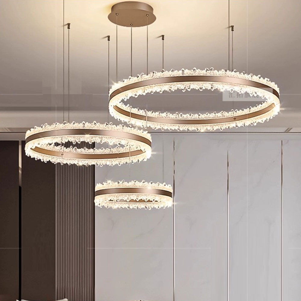 VHFactory Cozy Romantic Champagne-Color Aluminum Ceiling Lamp Classic Style for Living and Dining Rooms Adjustable Height