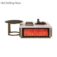 Nouvelle table basse et table d'appoint en pierre de style moderne et luxueux, avec cheminée à flamme simulée pour salon d'appartement
